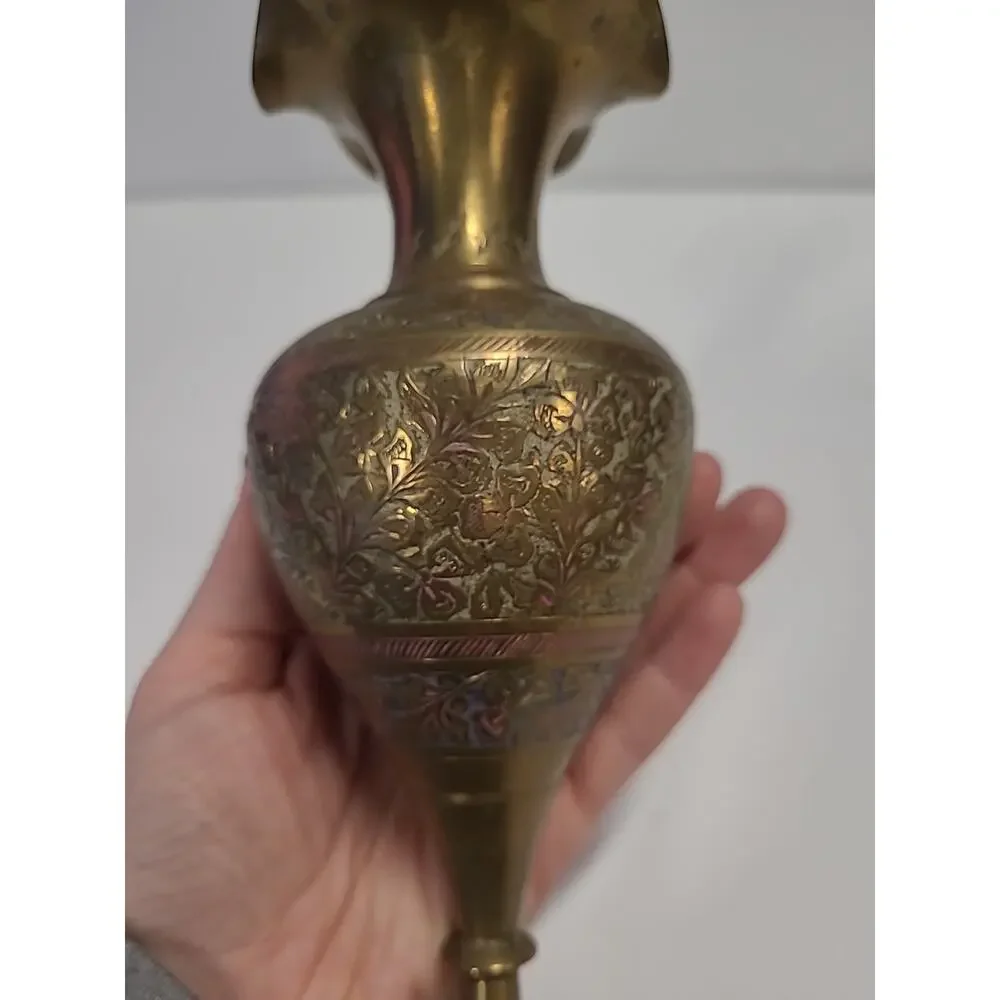 Vintage Etched Brass Bud Vase, Floral Design, Small, Tall, Decorative